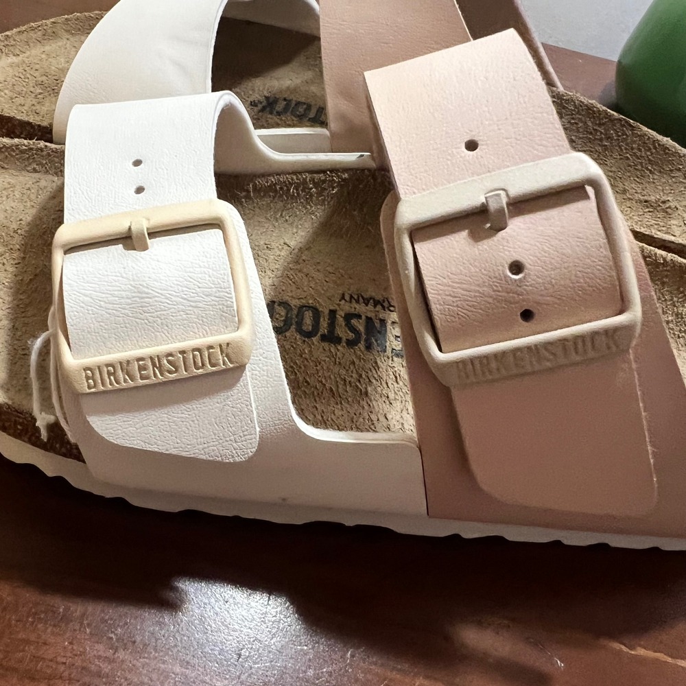 Birkenstock Arizona Two Strap Sandals Pink White Colorblock Size 37 Womens 6-6.5 - Picture 9 of 13